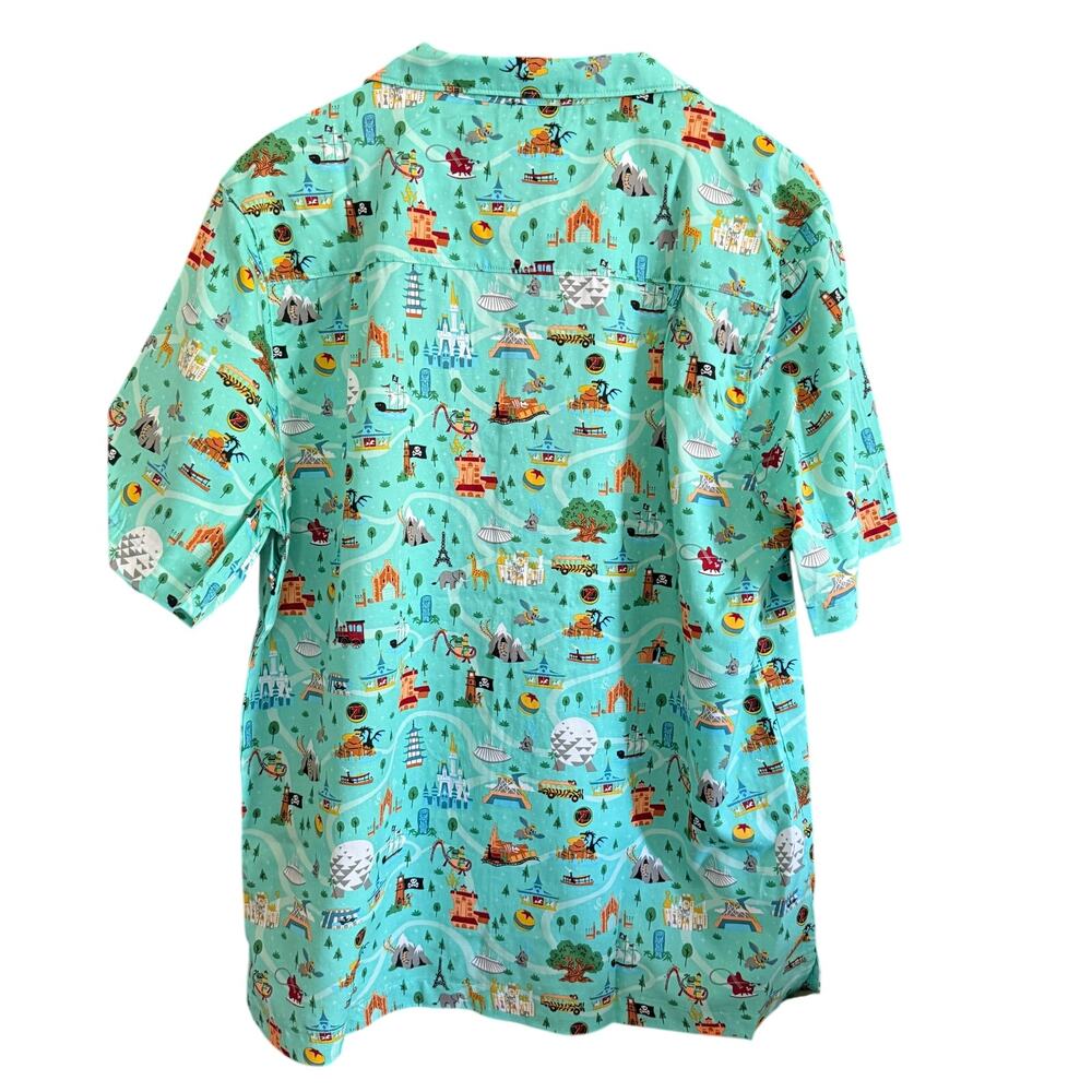 DIsney Parks Parks Life Teal Cabana Style Spread Collar Shirt BNWT Large - Picture 2 of 6